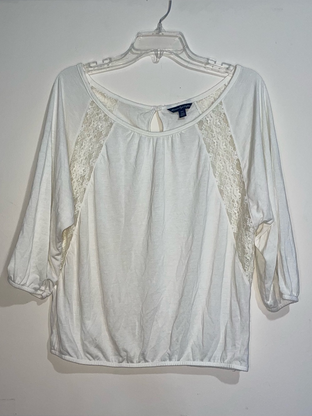VTG American Eagle White Lace Flowy Button Back Top Coquette Festival Feminine